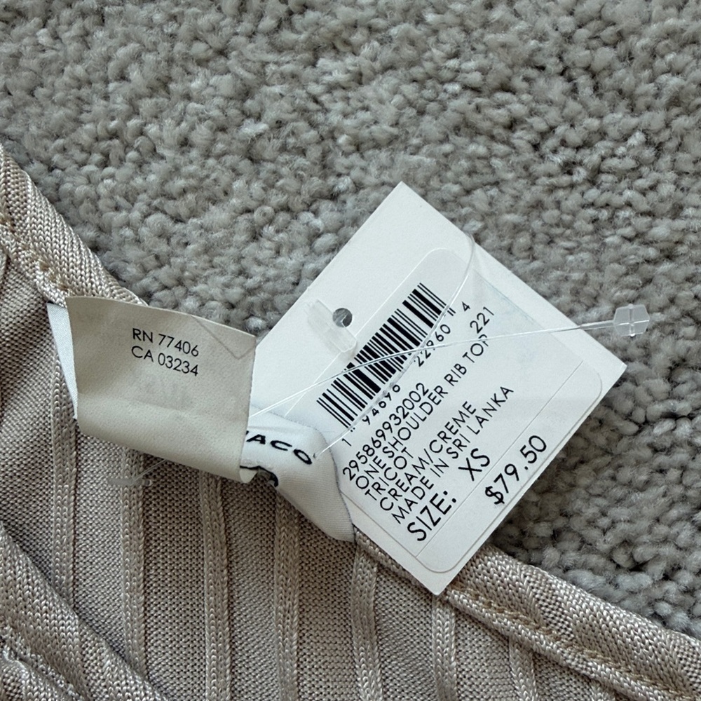 Club Monaco One-Shoulder Ribbed  top in Beige - Picture 3 of 4